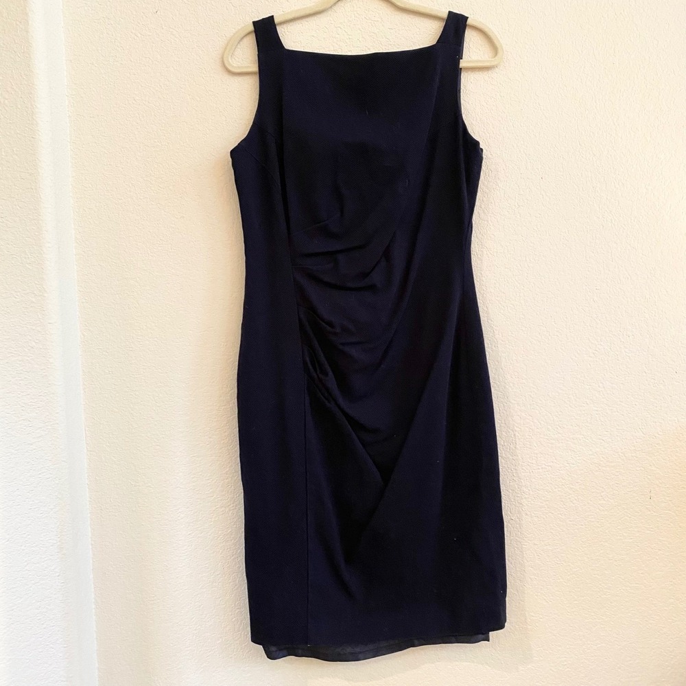 MAGASCHONI COLLECTION Women Navy Blue Sheath Dress Square Neck Draped‎ Size 10